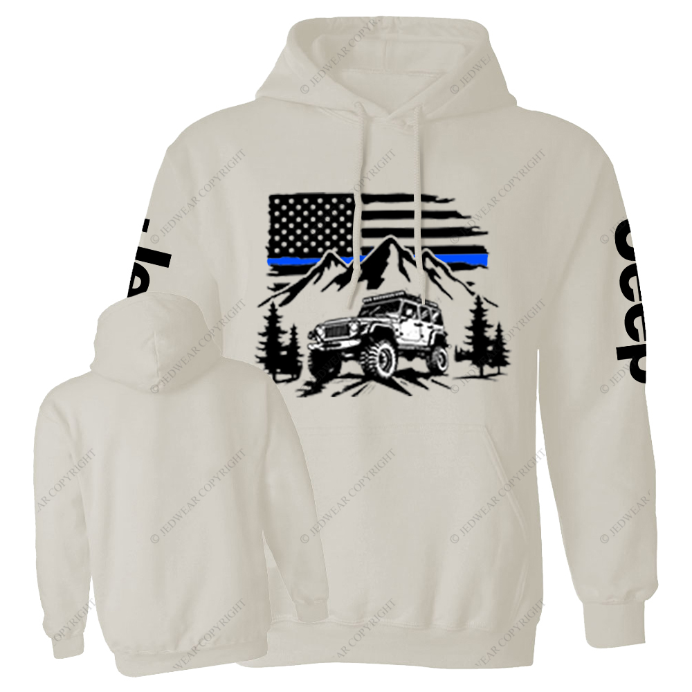 Jp Police Blue Line American Flag Mountains Silhouette Jp Casual Hoodie