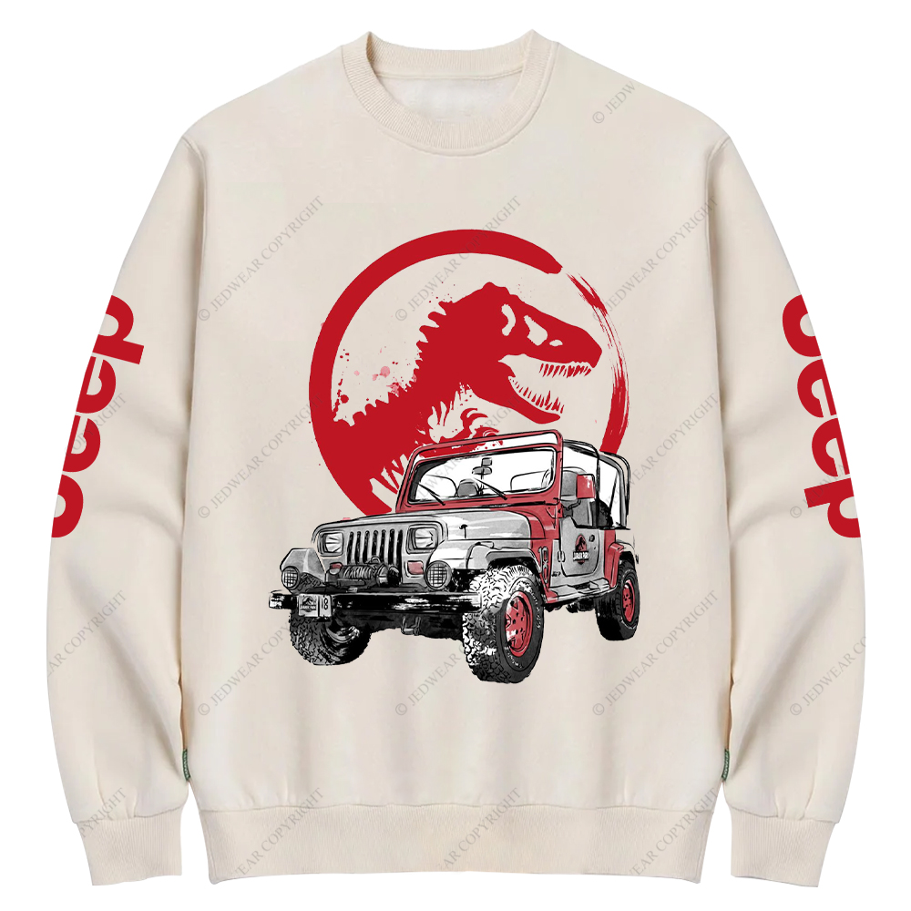 Dinosaur On The Back Of An Off-Road Vehicle Jp Crew Neck Sweatshirt