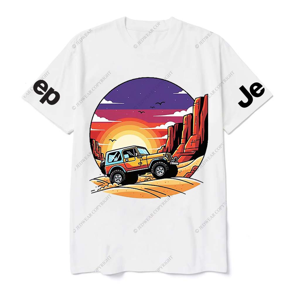 Gray Short-sleeved T-shirt with Pattern of Adventurous Sunset Canyon and Jp T-Shirt