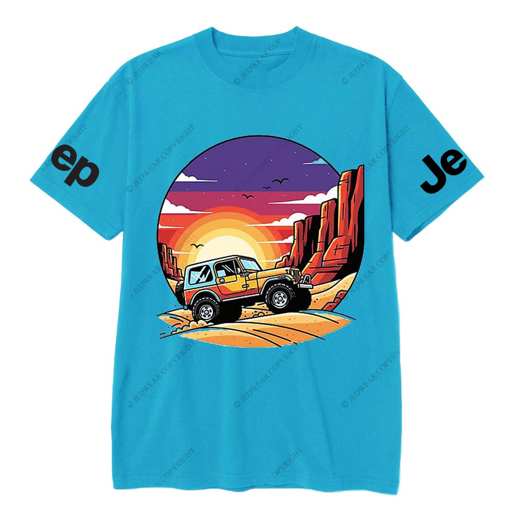 Gray Short-sleeved T-shirt with Pattern of Adventurous Sunset Canyon and Jp T-Shirt
