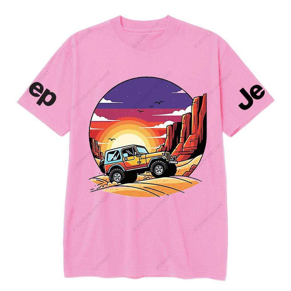 Gray Short-sleeved T-shirt with Pattern of Adventurous Sunset Canyon and Jp T-Shirt
