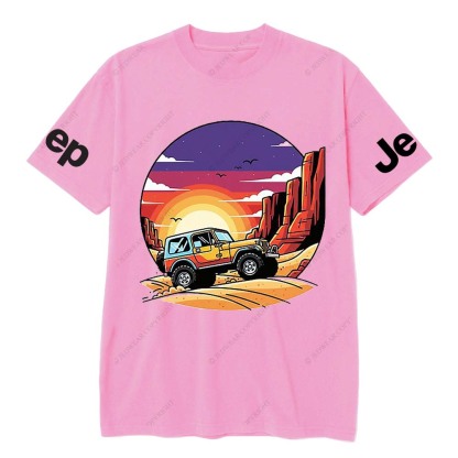 Gray Short-sleeved T-shirt with Pattern of Adventurous Sunset Canyon and Jp T-Shirt