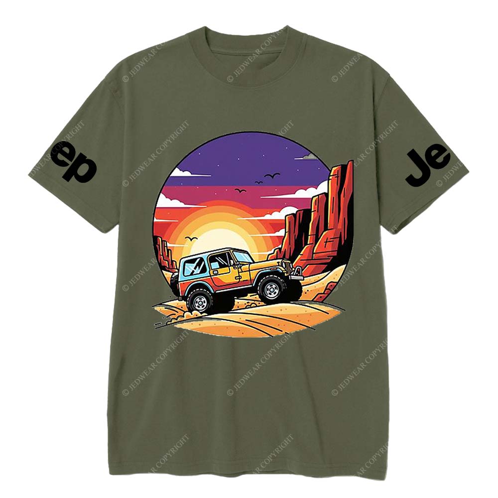 Gray Short-sleeved T-shirt with Pattern of Adventurous Sunset Canyon and Jp T-Shirt