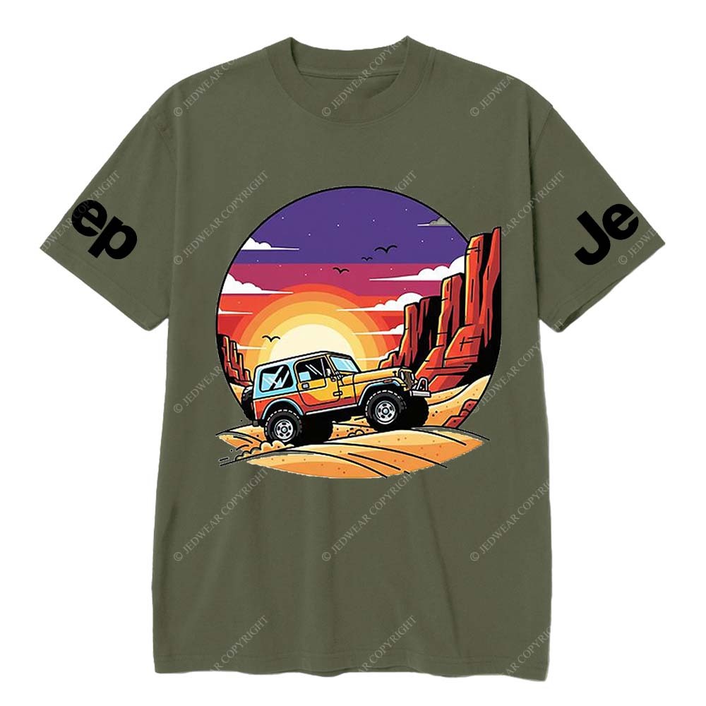 Gray Short-sleeved T-shirt with Pattern of Adventurous Sunset Canyon and Jp T-Shirt