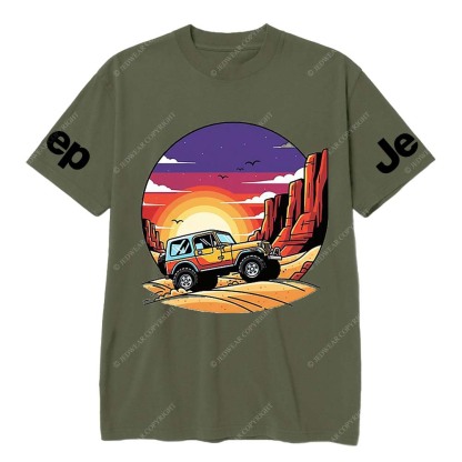 Gray Short-sleeved T-shirt with Pattern of Adventurous Sunset Canyon and Jp T-Shirt