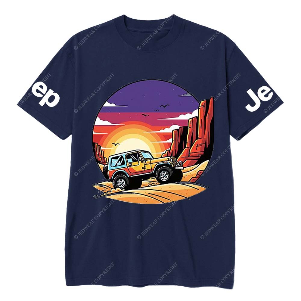 Gray Short-sleeved T-shirt with Pattern of Adventurous Sunset Canyon and Jp T-Shirt