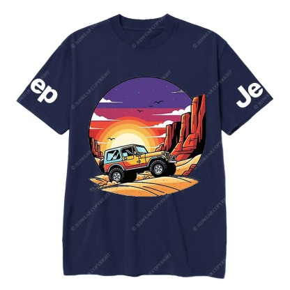 Gray Short-sleeved T-shirt with Pattern of Adventurous Sunset Canyon and Jp T-Shirt