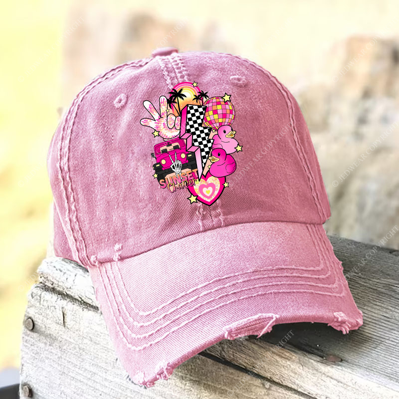 Pink off-Roading Vehicle Sunset Chaser Rubber Duck Jp Baseball Cap