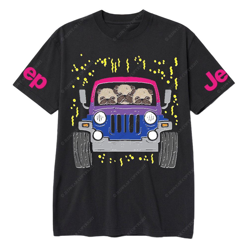 Three Shar Pei Dogs Driving A Car Jp T-Shirt 
