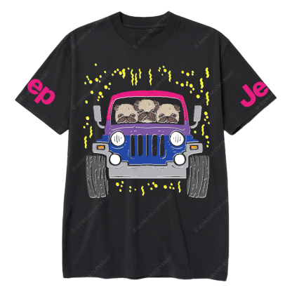 Three Shar Pei Dogs Driving A Car Jp T-Shirt 