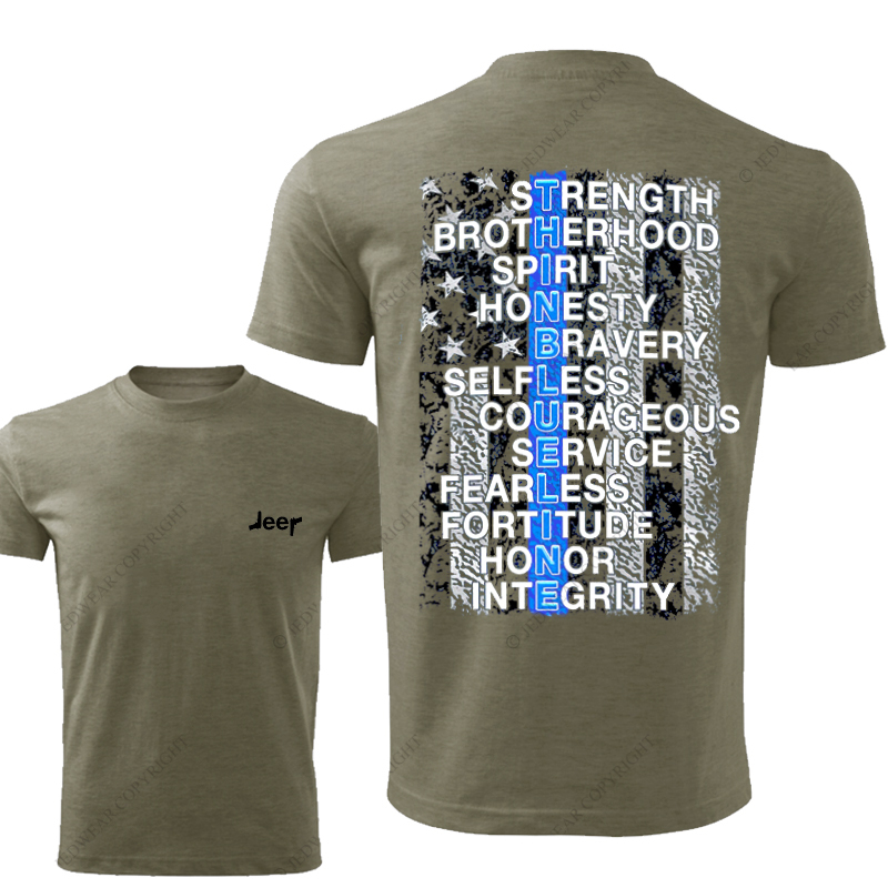 Thin Blue Line American Flag Policeman Gun Front And Rear Design  Jp T-Shirt