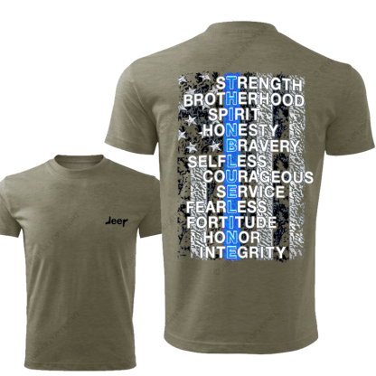 Thin Blue Line American Flag Policeman Gun Front And Rear Design  Jp T-Shirt