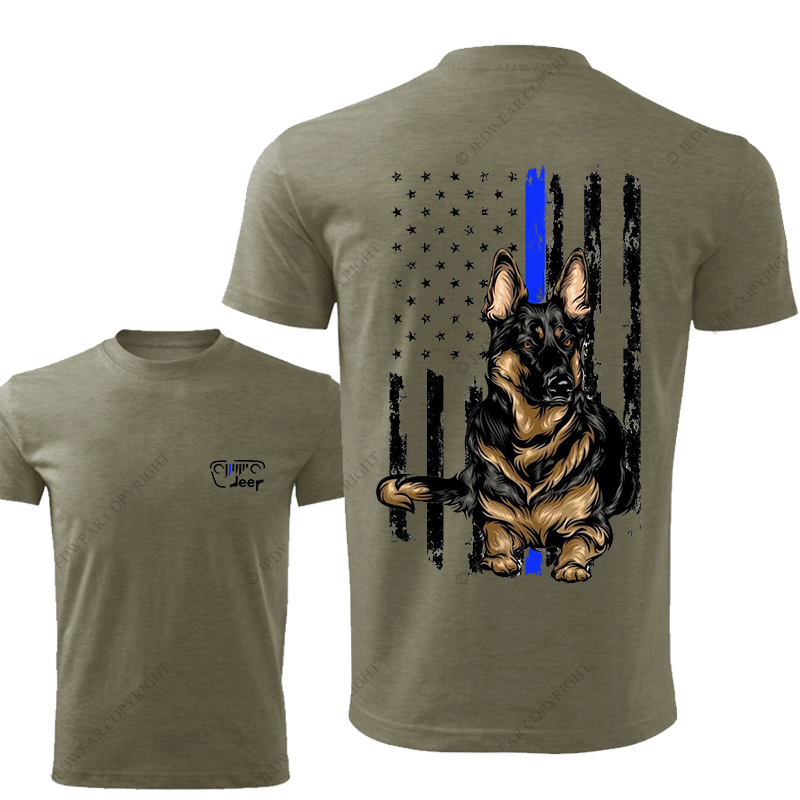 American Flag Police Cordon Gun The Blue Line Police Dog Jp T-Shirt