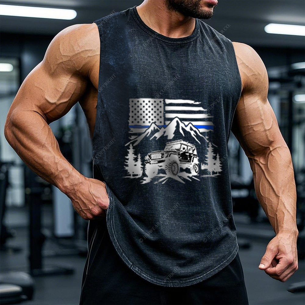 Jp Police Blue Line American Flag Mountains Silhouette Jp - Men Tank