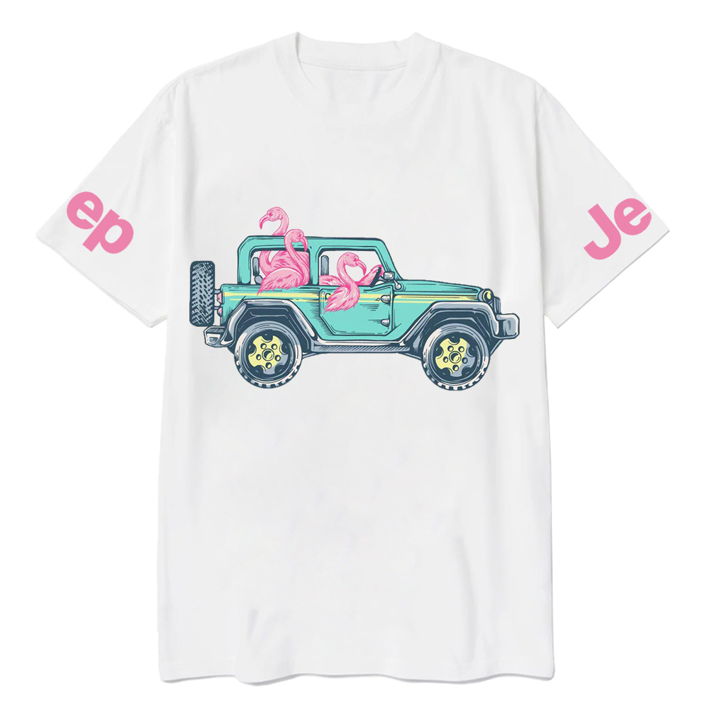 Green Car Flamingos Jp T-Shirt