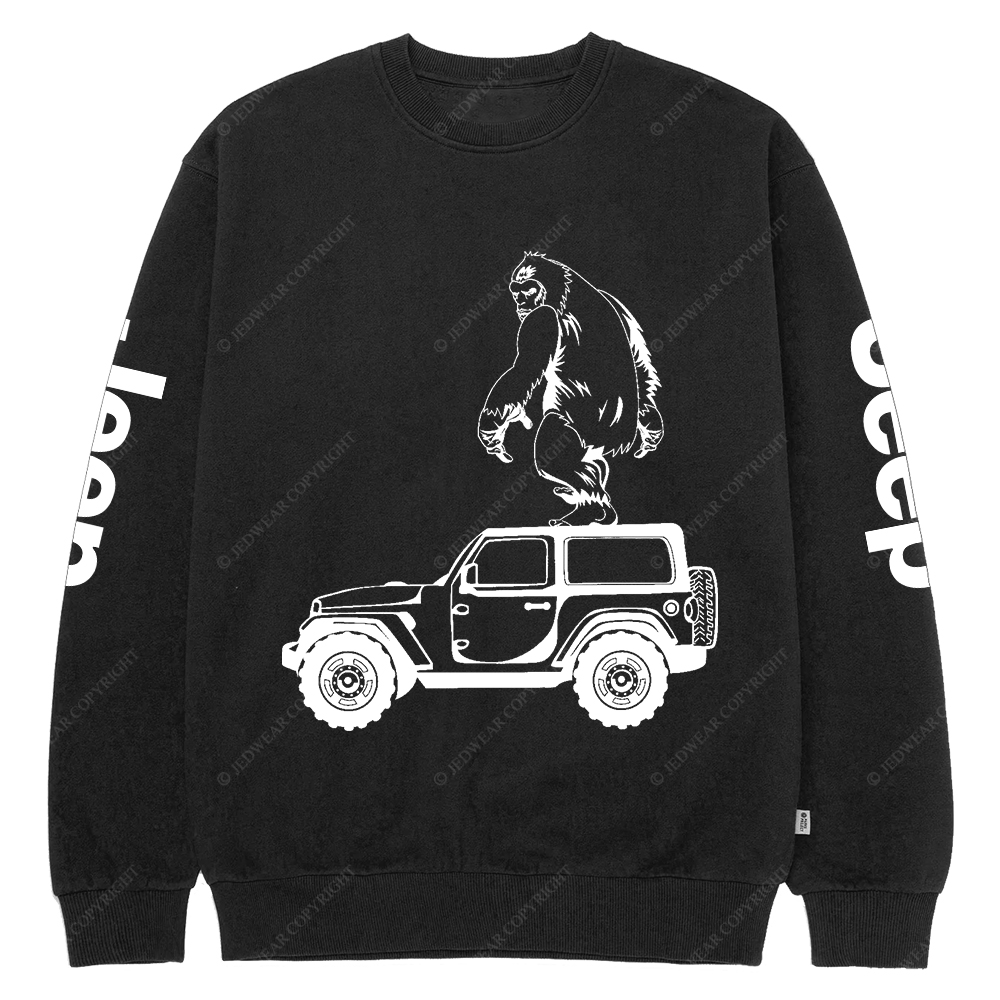 Bigfoot Chasing Car Jp Crew Neck Sweatshirt