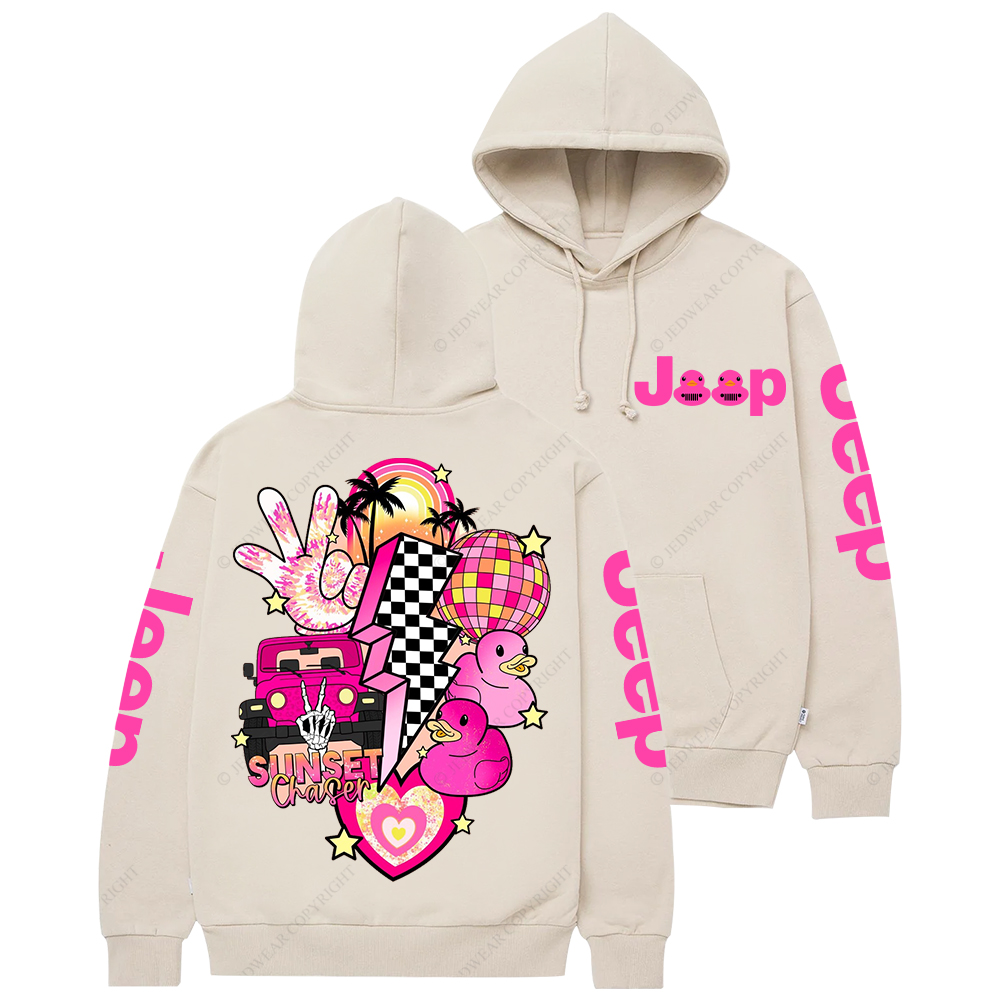 Pink off-Roading Vehicle Sunset Chaser Rubber Duck Jp Casual Hoodie