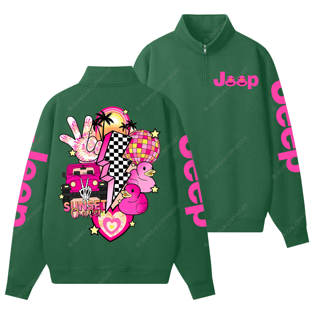 Pink off-Roading Vehicle Sunset Chaser Rubber Duck Jp Half-Zip Jacket Sweatshirt