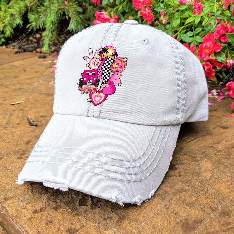 Pink off-Roading Vehicle Sunset Chaser Rubber Duck Jp Baseball Cap