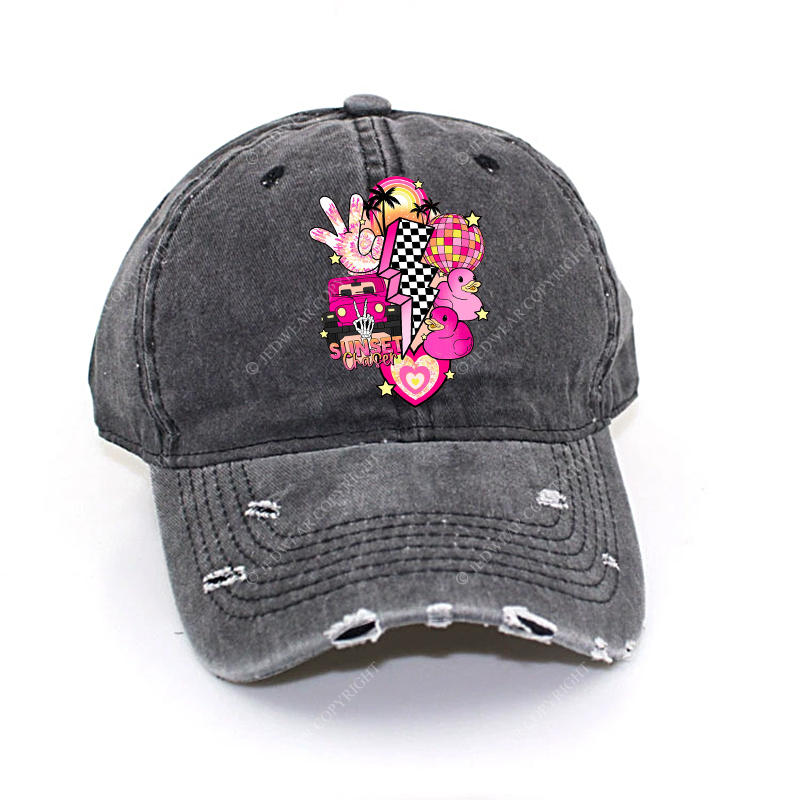 Pink off-Roading Vehicle Sunset Chaser Rubber Duck Jp Baseball Cap