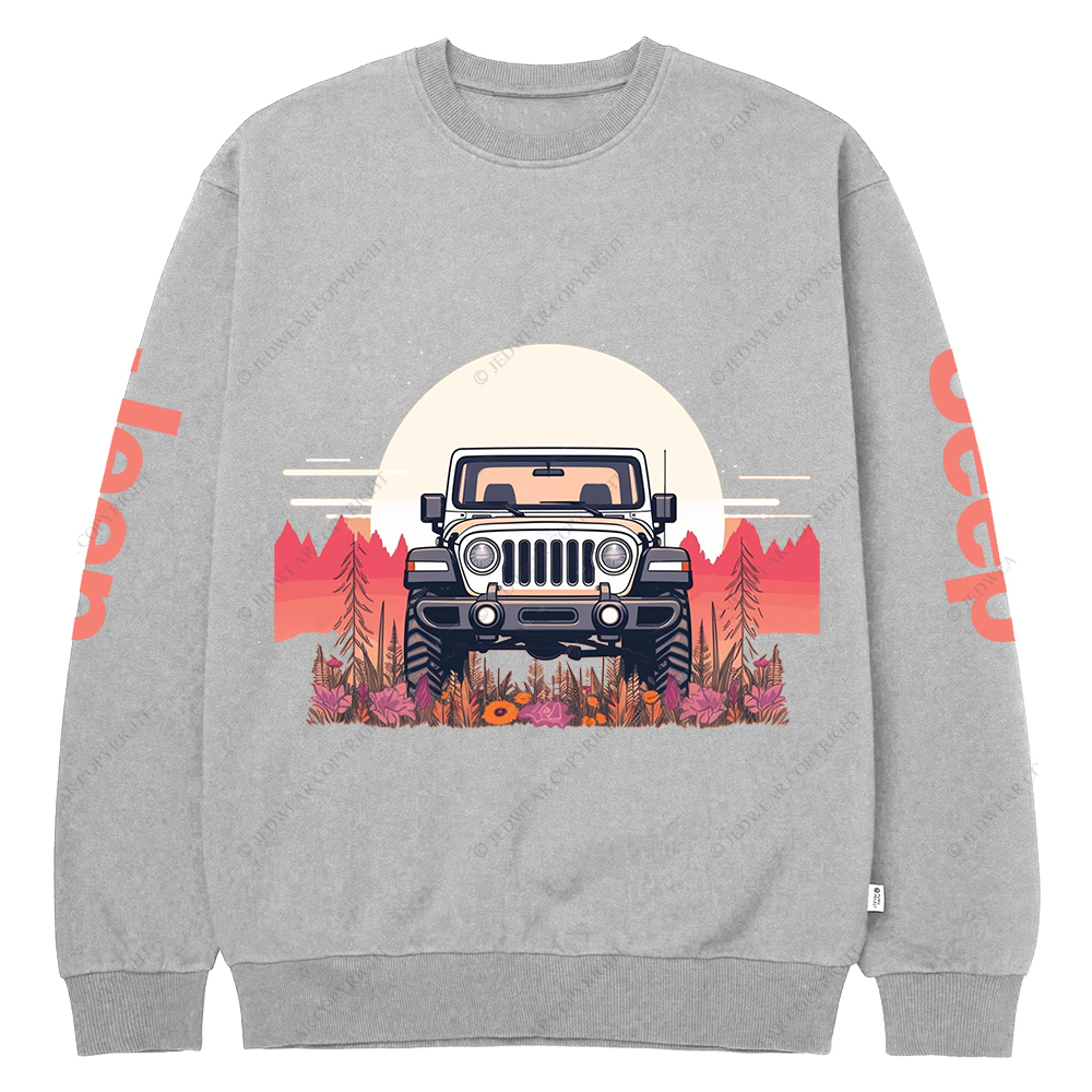 A Close Up Of A Car Parked In A Field With Trees Jp Crew Neck Sweatshirt