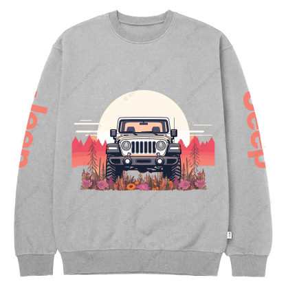 A Close Up Of A Car Parked In A Field With Trees Jp Crew Neck Sweatshirt