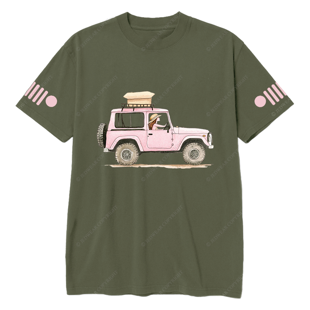 Girl In Safari Car Pink Jp T-Shirt