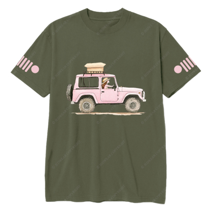 Girl In Safari Car Pink Jp T-Shirt