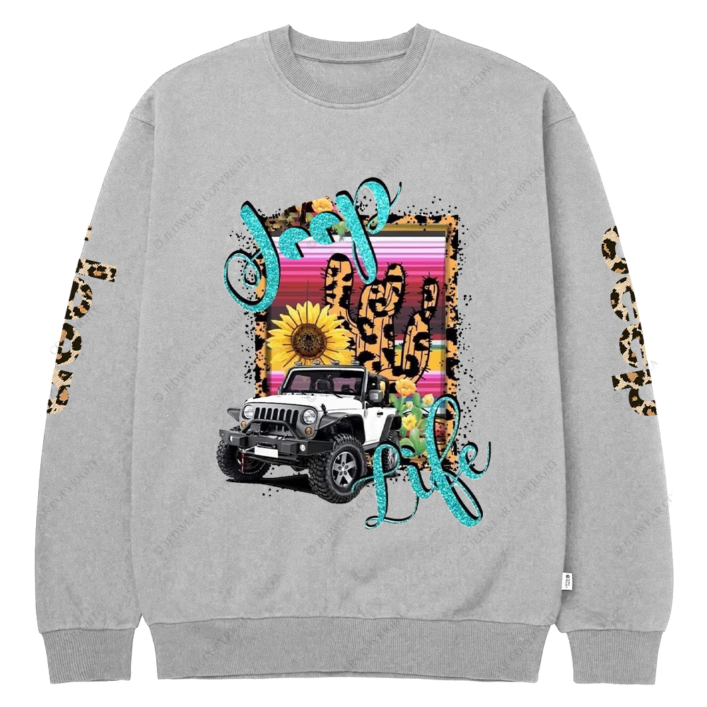  Car Life Cactus Sublimation Transfer Leopard Print Jp Crew Neck Sweatshirt