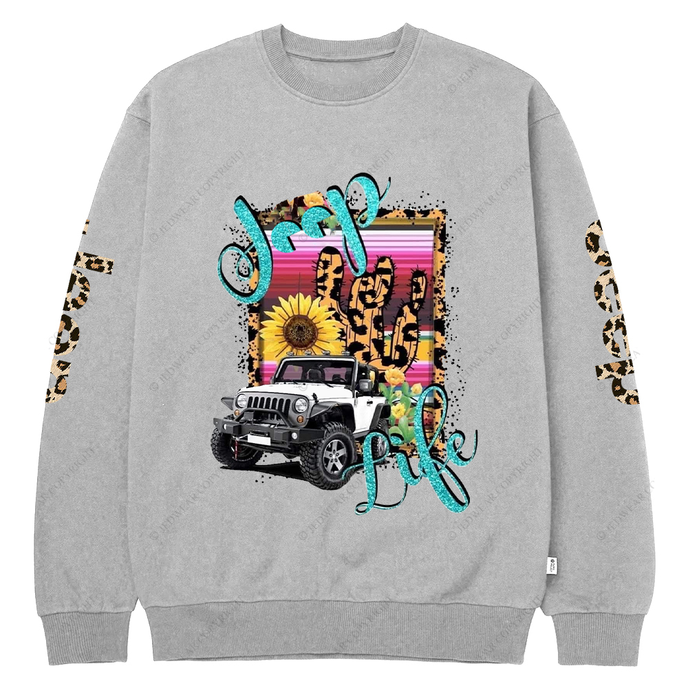  Car Life Cactus Sublimation Transfer Leopard Print Jp Crew Neck Sweatshirt