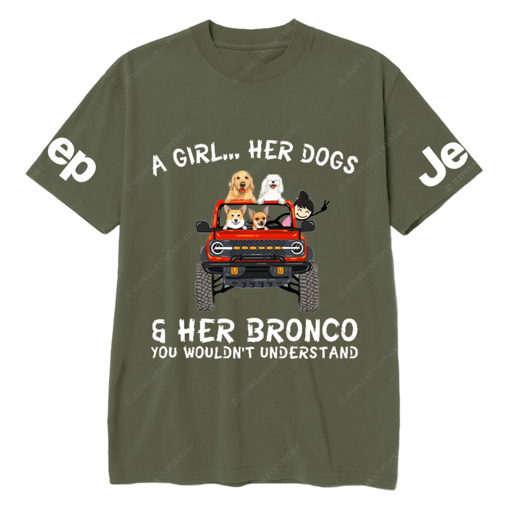 A Girl Her Dogs And Her Bronco Dog Jp T-Shirt