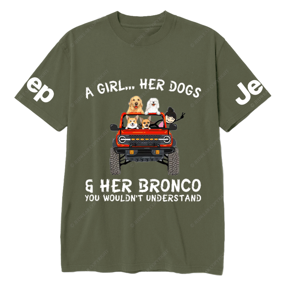 A Girl Her Dogs And Her Bronco Dog Jp T-Shirt