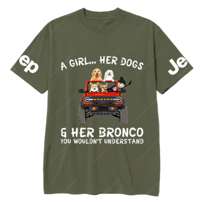 A Girl Her Dogs And Her Bronco Dog Jp T-Shirt
