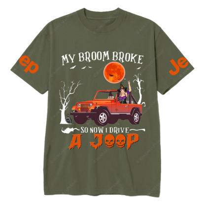 Halloween My Broom Broke So Now I Drive A Orange Wrangler Jp T-Shirt