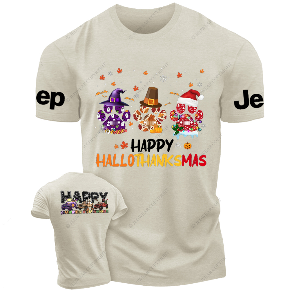 Happy HalloThanksMas Funny Halloween Thanksgiving Christmas Dog Jp T-Shirt