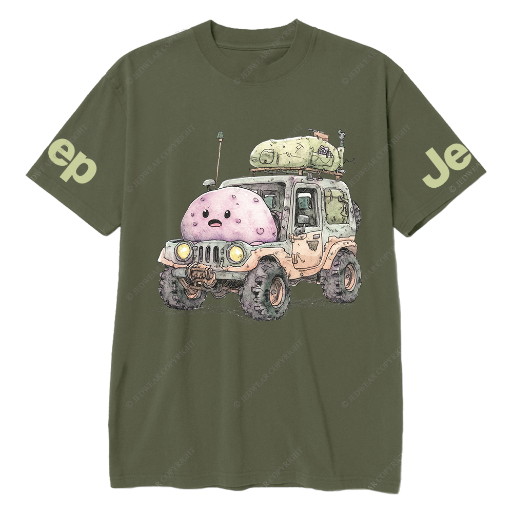 Funny Monster Truck With Luggage On Wheels Watercolor Illustration Jp T-Shirt