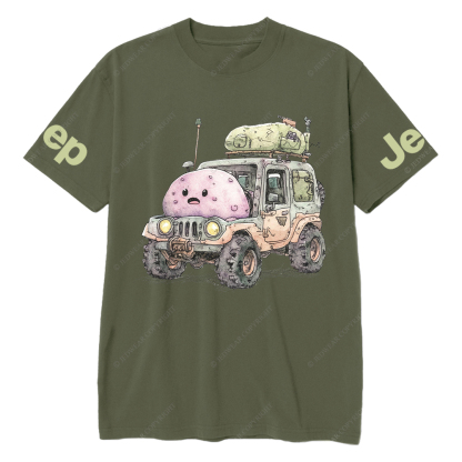 Funny Monster Truck With Luggage On Wheels Watercolor Illustration Jp T-Shirt