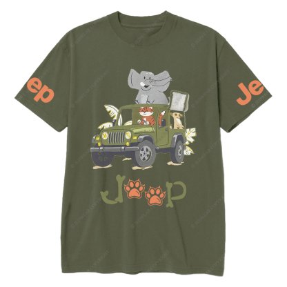 Cartoon Cat Driving A Car And Elephant Funny Jp T-Shirt