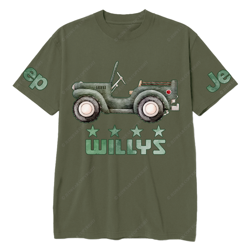 Watercolor With Side View Car Green Color Vintage Style Jp T-Shirt
