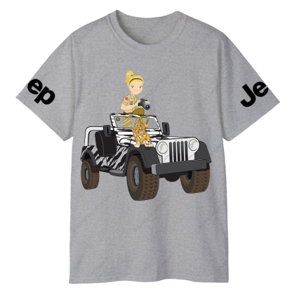 Cartoon Girl And Tiger Holding Camera Jp T-Shirt