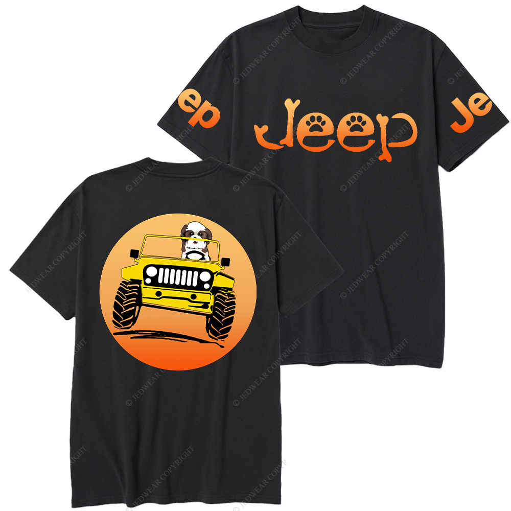 Shih Tzu Dog Driving Off-Road Sunset  Jp T-Shirt