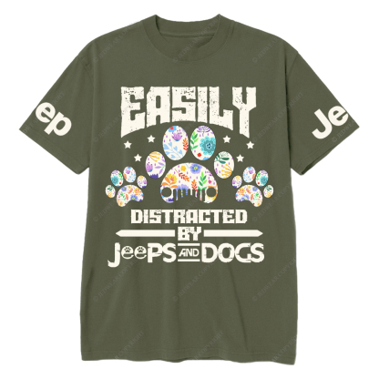 Easily Distracted By Car And Dogs Pet Paw Jp T-Shirt