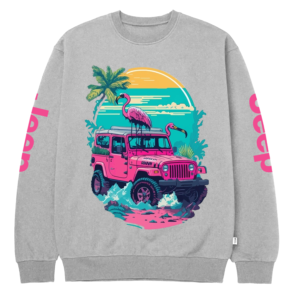Pink Off-Road And Pink Swan Flamingo On The Seashore Jp Crew Neck Sweatshirt