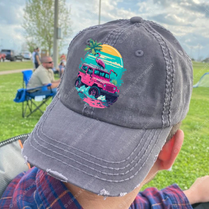 Pink Off-Road And Pink Swan Flamingo On The Seashore Jp Baseball Cap