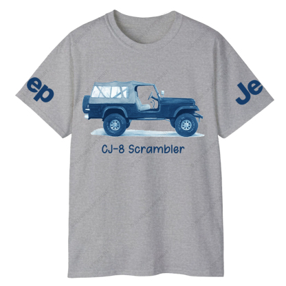 Blue CJ-8 Scrambler Classic Willys Truck Cartoon Watercolor Jp T-Shirt