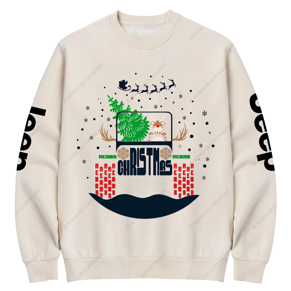 Reindeer Off Road Car Christmas Jp Crew Neck Sweatshirt