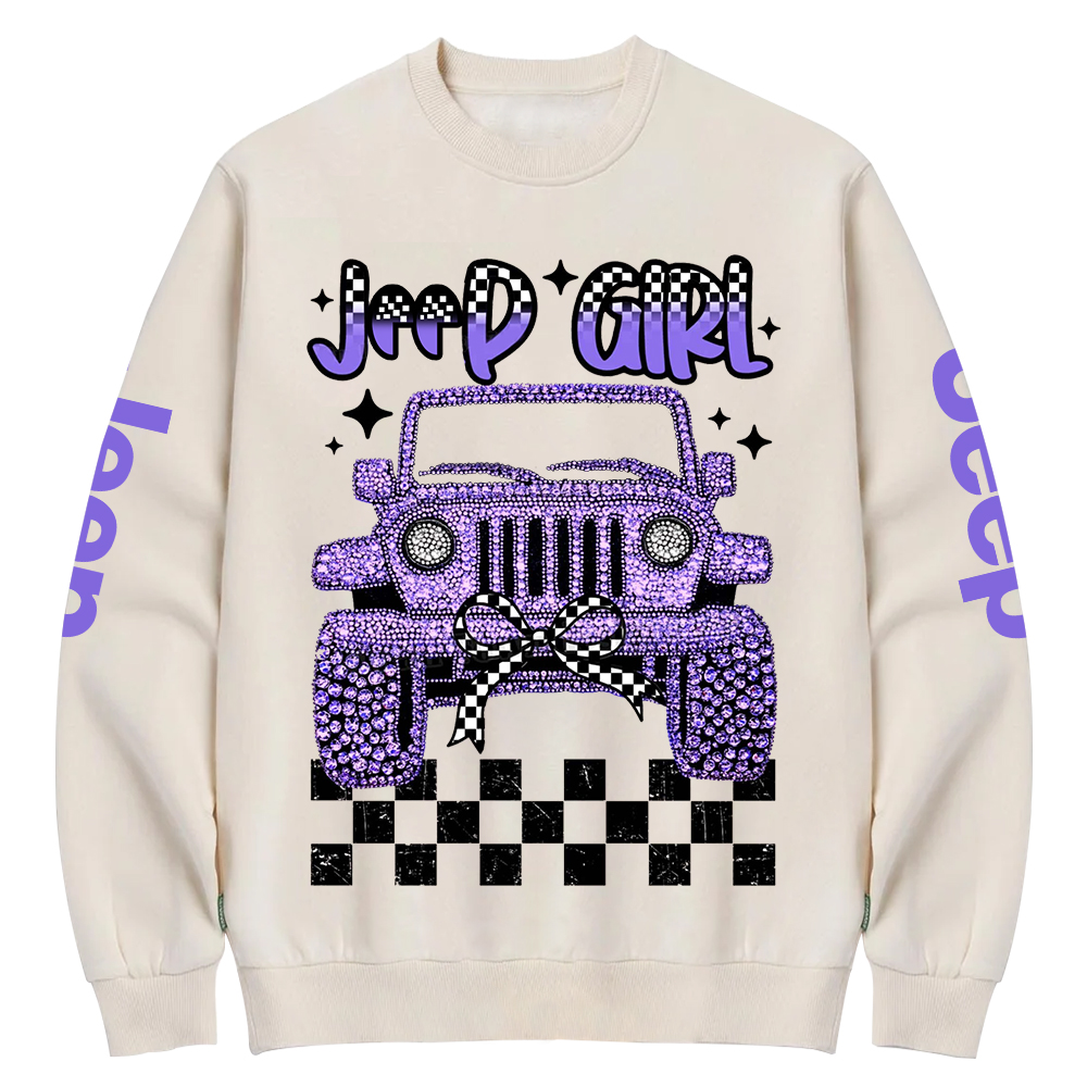 Girl Purple Car Bling Bling Jp Crew Neck Sweatshirt