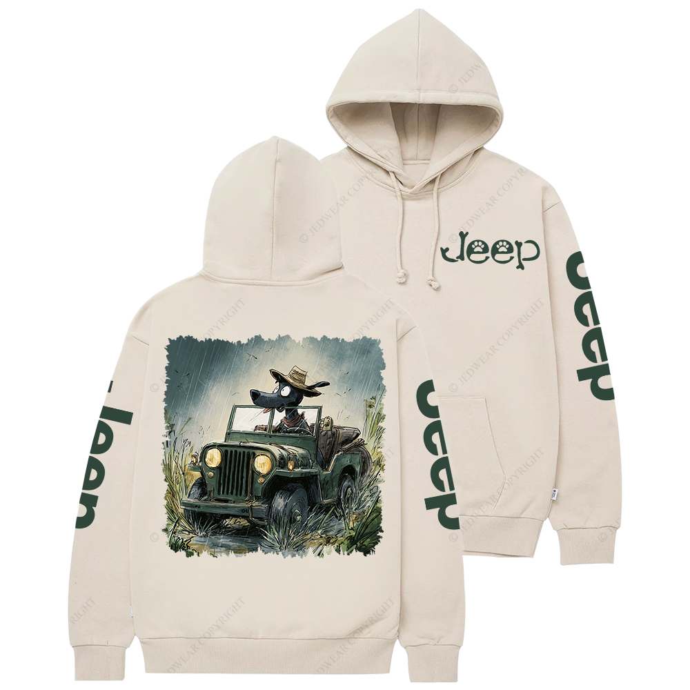 Dog Driving A Car In The Rain Jp Casual Hoodie