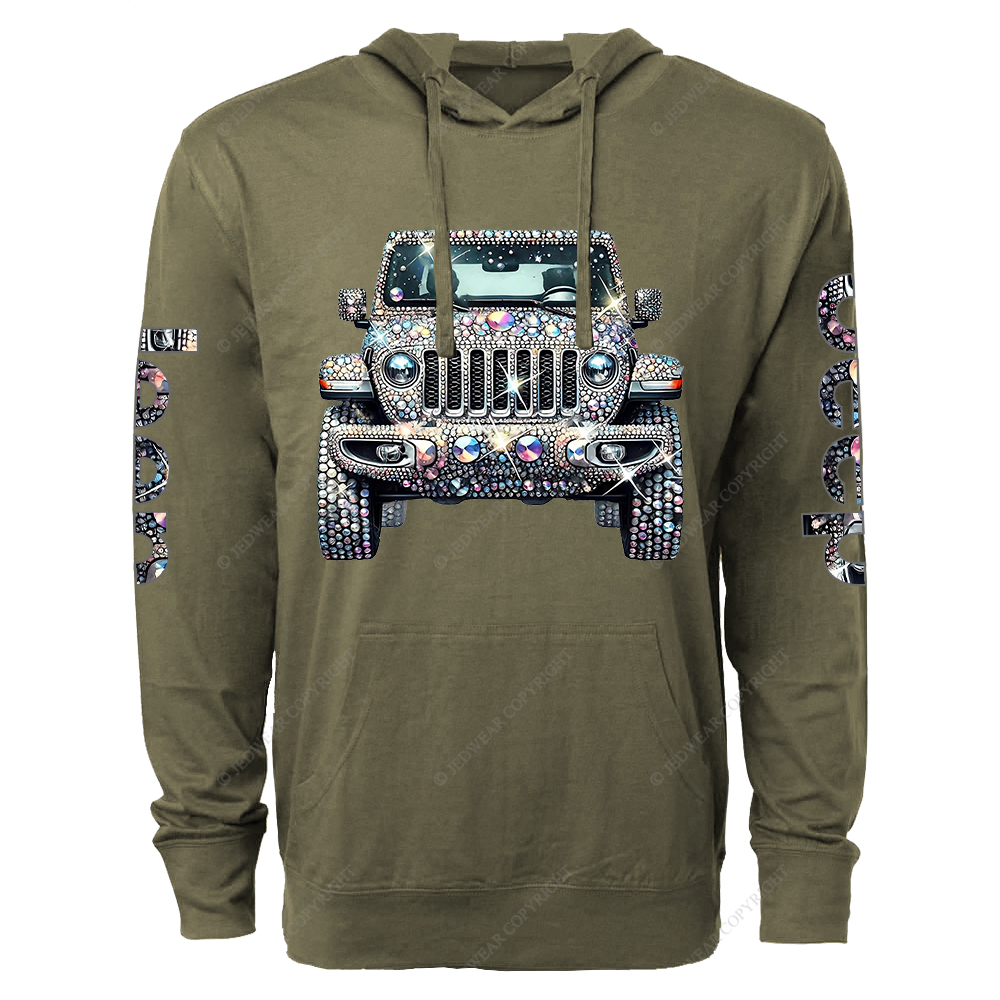 Bling Sparkle Rhinestone Car Glam Girl Jp Oversized Lightweight Hoodie   