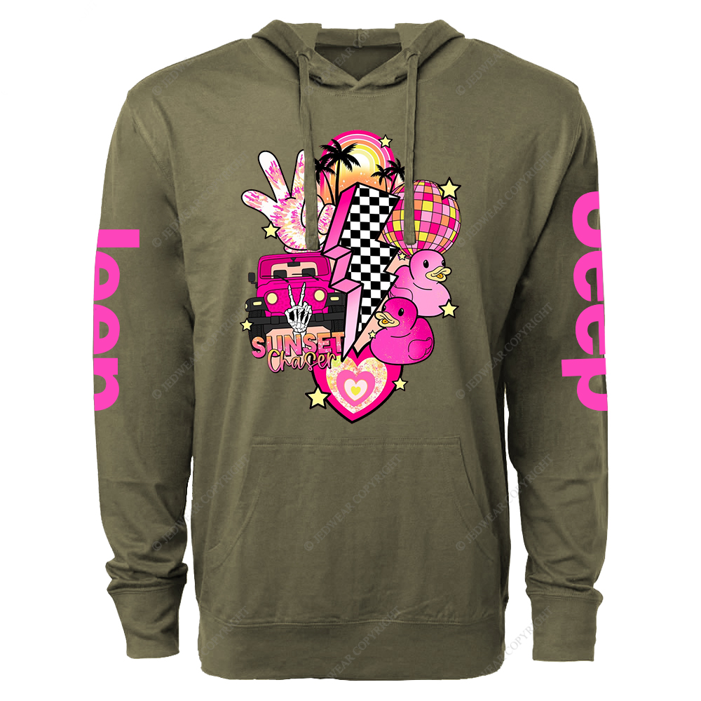 Pink off-Roading Vehicle Sunset Chaser Rubber Duck Jp Oversized Lightweight Hoodie   